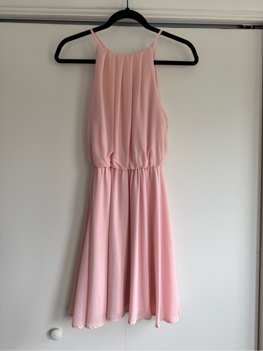 LUSH Blush Pink Halter Fit and Flare Dress Sz S
